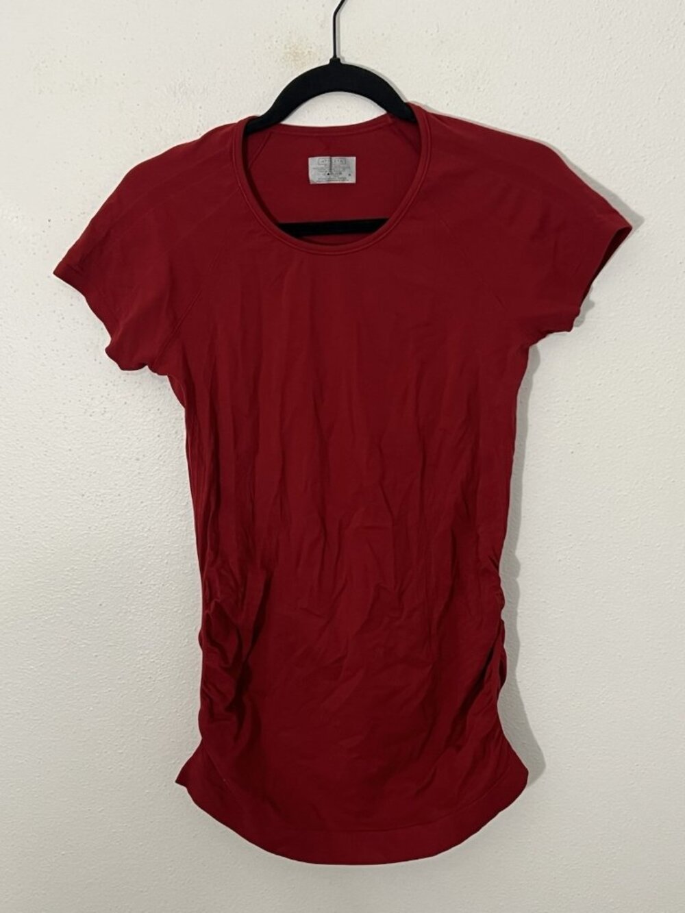 Athleta Red Ruched Short Sleeve T Shirt Size Small